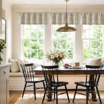 jinchan Maia Floral Linen Double Layer Valance 16 Inch 1 Panel White - color: Maia White on Linen, size: 50"W x 16"L (Pack of 1)