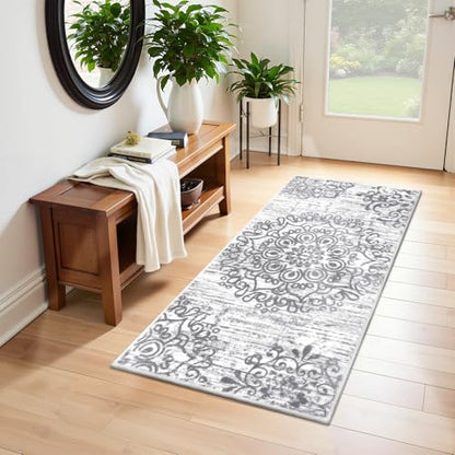 HEBE Hallway Runner Rug 2'x4', Washable Non Slip Kitchen Rug Runner - color: Grey, size: 2' x 4' (Rectangular)