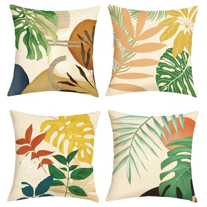 18x18 Set of 4 Boho Tropical Leaves Throw Pillow Cushion Covers