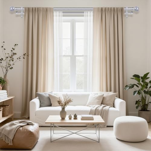 Double Curtain Rod 36-76 Inch, Adjustable Crystal Dual Rod, Silver - color: Silver, size: 36"-76"