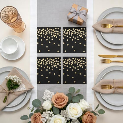 80 Pack of White Paper Cocktail Napkins with Gold Foil Polka Dot Confetti，Polka Dot Party Supplies(5 x 5 in，3-ply) (Black) - style: Black Gold Dot