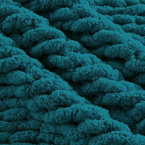 Carriediosa Chunky Knit Throw Blanket 50" x 60", 100% Hand Made, Teal - color: Teal, size: 50" X 60"