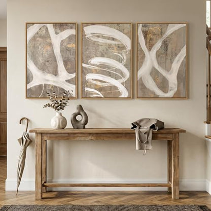 Large Framed Abstract Wall Art, Set of 3, Beige Taupe White, 20x30 In - color: Neutral Taupe, size: 20" W x 30" H x 3pcs