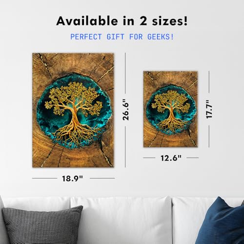 Displate 메탈 포스터 골든 트리 오브 라이프 월 아트 M - size: 17.7"L x 12.6"W, style: 골든 트리 오브 라이프