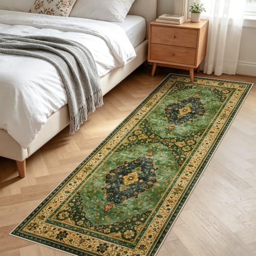 Joydeco 2x6 Runner Rug for Hallway, Kitchen Runner Rugs Non Skid Washable - color: Green/Beige, size: 2' x 6' (Rectangular)