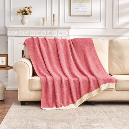 CozeCube Reversible Knitted Throw Blanket, Red White Melange 50"x60" - color: M-christmas Red, size: 50"x60"