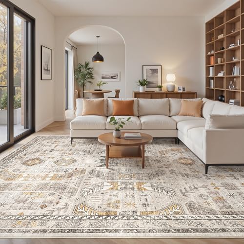 befbee 9x12 Area Rugs for Living Room, Washable Vintage Non Slip Rug Brown - color: Brown/Gold, size: 9' x 12' (Rectangular)