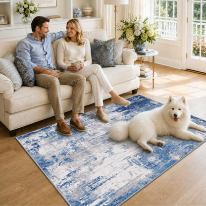 RELEANY Washable 4'x6' Abstract Area Rug for Living Room Blue Gray - color: Blue/Gray, size: 4' x 6' (Rectangular)
