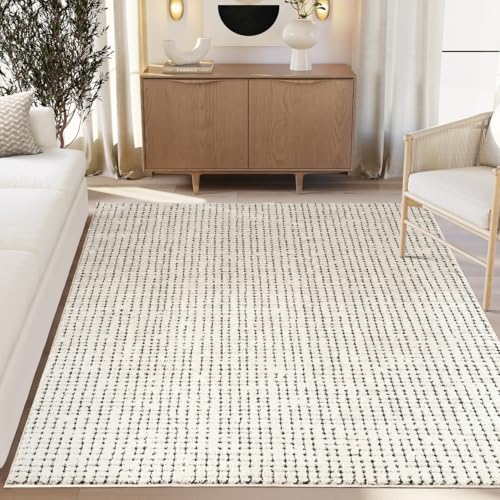 Abani Cream/Black Area Rug – 4' x 6' – Oliver Collection – Crosshatch Pattern – Non-Shedding, Easy to Clean – Durable for Living Room, Bedroom, or Office, Pet & Child Friendly - color: Cream/Black, size: 4' x 6' (Rectangular)