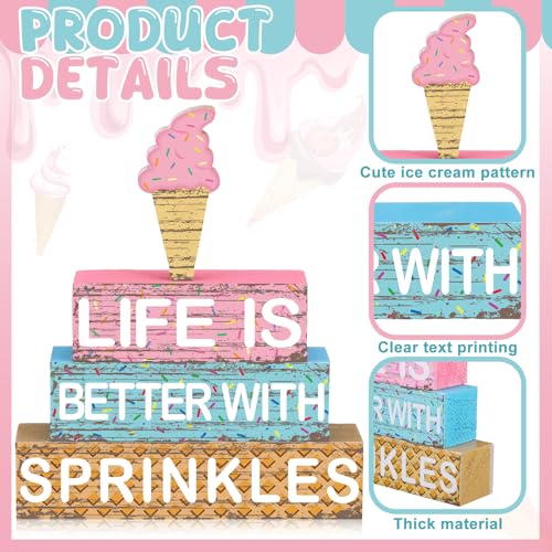 Geelin 4 Pcs Summer Ice Cream Table Wooden Decorations Ice Cream Wood Sign - style: Ice Cream