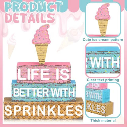 Geelin 4 Pcs Summer Ice Cream Table Wooden Decorations Ice Cream Wood Sign - style: Ice Cream