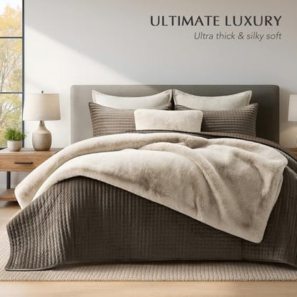 EverGrace Faux Chinchilla Fur Throw Blanket, 60"x80", Birch Mink - color: Birch Mink, size: 60"x80"