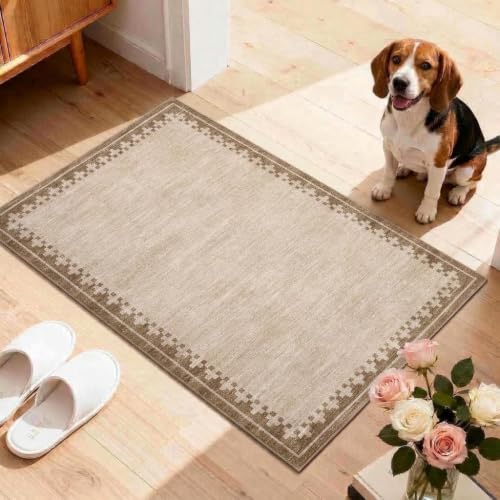GarveeHome 2x3 Washable Kitchen Rug Low Pile Foldable Neutral Soft Doormat - color: Beige, size: 2'x3' (Rectangular)