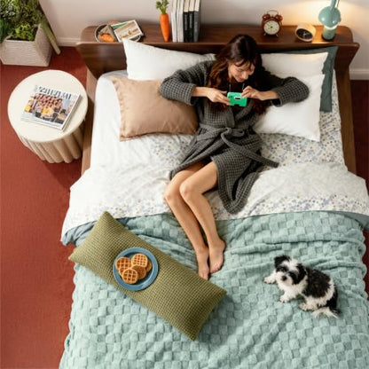 Bedsure Checkered Soft Cozy Queen Blanket for Bed, Sage Green, 90"×90" - color: 01 Sage Green, size: Queen (90" X 90")