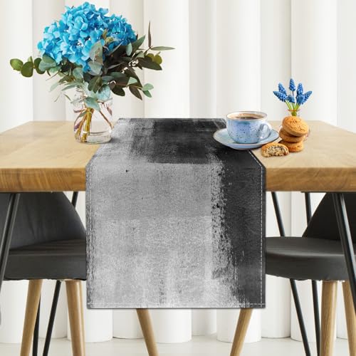 Black Grey Table Runners Rustic Farmhouse Linen Table Runners Abstract Art Small Coffee Table Runner for Kitchen Dining Table Home Party Decor - color: Black Gray, size: 13"x 36"