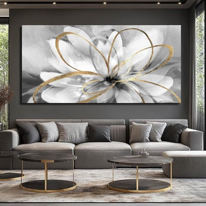 SOUGUAN Large Canvas Wall Art White Flower Painting 30x60 Inch Black Art for Living Room Bedroom Office Home Wall Accents - color: White, size: 58"L x 29"W