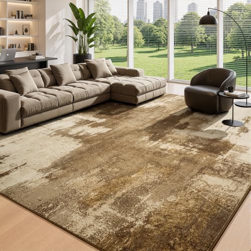 Merelax 6x9 Brown Washable Area Rug Non-Slip Faux Wool Abstract Rug - color: Brown, size: 6' x 9'(72''x108'')