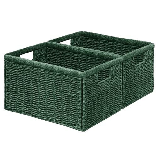 Vagusicc 2 Packs Large Wicker Storage Basket, Closet Storage Baskets Bins for Shelves, Decorative Collapsible Baskets for Organizing Clothes Toy Nursery Bathroom Organizers and Storage, Green - color: Green, size: Large