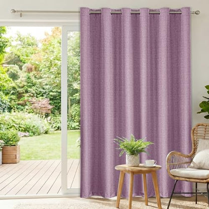 Faux Linen Blackout Sliding Door Curtains, 100" W x 84" L (1 Panel) - color: Light Purple, size: 100"W x 84"L (Pack of 1)