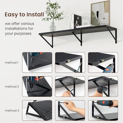 Axeman Deep Floating Shelves, 24'' x 10'' Black Wall Shelves Set of 2 - color: Black, size: 24W x 10D