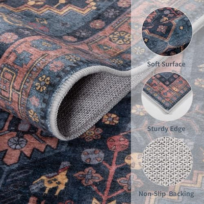 Ciicool 2x3ft Small Area Rug,Washable Boho Thin Mat for Entryway Kitchen - color: Navy/Multi, size: 2' X 3' (Rectangular)