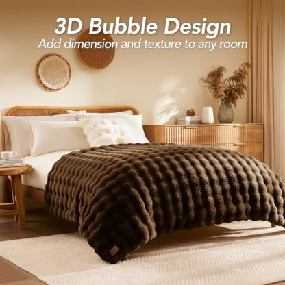 L'AGRATY Faux Rabbit Fur Throw Blanket for Couch, 90'' x 108'', Cocoa Brown - color: Cocoa Brown, size: 90" x 108"
