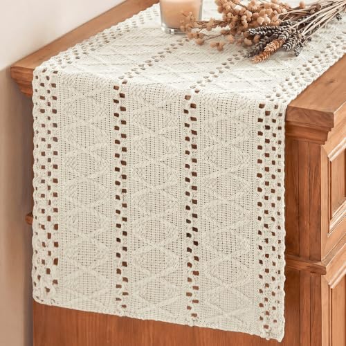 Artoid Mode Beige Woven Farmhouse Hollow Table Runner 12x48 Inch - color: Beige, size: 12" x 48", Table Runner