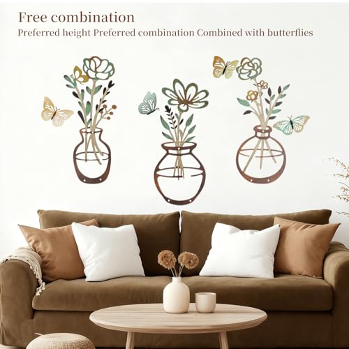 3 Pcs Metal Flower Wall Art with Butterflies, Rustic Boho Farmhouse Decor - color: green-03