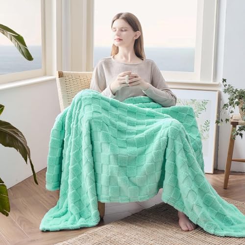 NEWCOSPLAY 3D Checkered Flannel Throw Blanket, Aqua Checkered, 50"x70" - color: Aqua Checkered, size: Throw(50"x70")