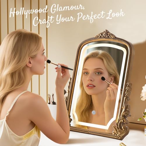 HSDDHOME Large 16x20 Vintage LED Vanity Mirror, Gold Arch Makeup Mirror