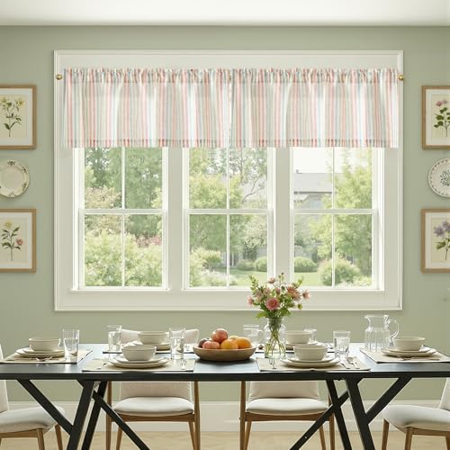 jinchan Linen Boxter Stripe Valances for Window 50 x 16 inch,Candy,1 Panel - color: Boxter Stripe | Candy on Linen, size: 50"W x 16"L (Pack of 1)