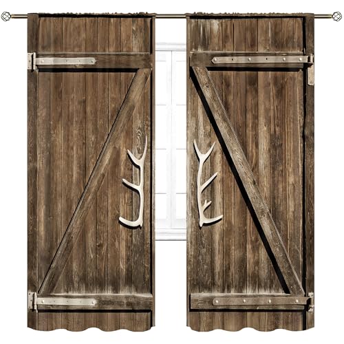 Wooden Barn Door Rustic Brown Barnwood Living Room Bedroom Window Curtains - color: D-brown, size: 52"W x 84"L (Pack of 2)
