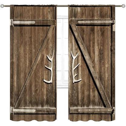 Wooden Barn Door Rustic Brown Barnwood Living Room Bedroom Window Curtains - color: D-brown, size: 52"W x 84"L (Pack of 2)