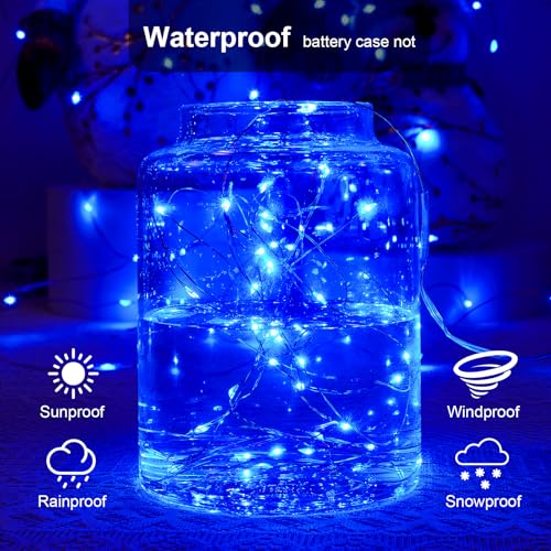 Ariceleo 1 Pack 16.4ft Battery Operated String Lights with Timer, Blue with Synchronized Twinkle Mode, Fairy Lights Battery Powered, 50 LEDs, Idea for Christmas Bedroom Party Wedding - color: Blue, size: 1 Pack-Upgrade