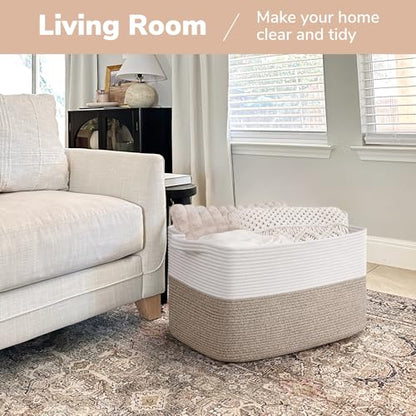 Goodpick 75L Extra Large Woven Blanket Basket, 22" x 17" x 12", Light Brown - color: Light Brown, size: 22"L x 17"W x 12"H