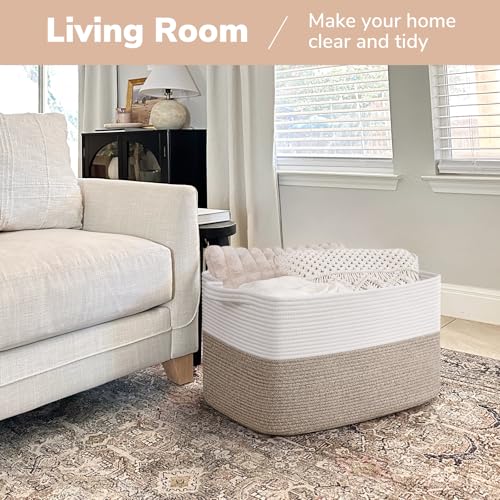 Goodpick 75L Extra Large Woven Blanket Basket, 22" x 17" x 12", Light Brown - color: Light Brown, size: 22"L x 17"W x 12"H