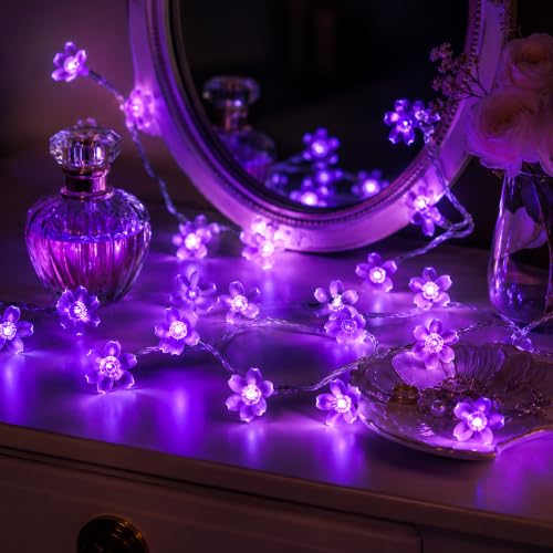 33ft 100 LED Plug in Purple Fairy Cherry Blossom Flower String Lights Decor - color: Purple