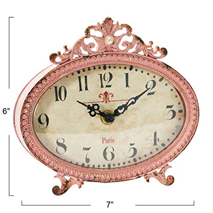 Creative Co-Op Distressed Pewter Mantel Clock, Pink - color: Pink