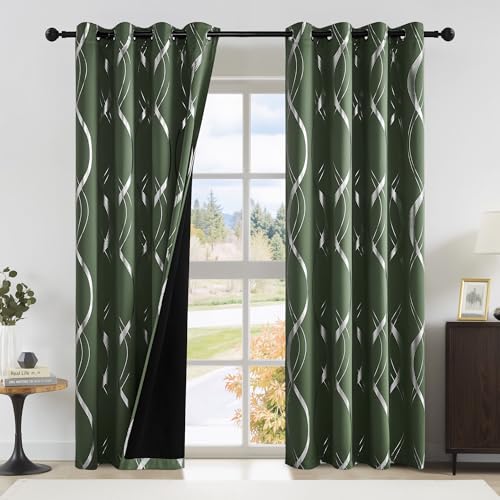 NICETOWN 100% Blackout Print Curtains 84 inch Long, Dark Mallard - color: 100% Blackout - Dark Mallard, size: 52"W x 84"L (Pack of 2)