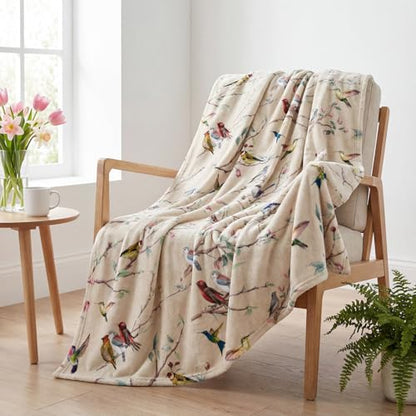 Horaldaily Spring Summer Birds Branch Biege Flannel Throw Blanket 60x80 - color: Beige, size: Twin(60x80”)