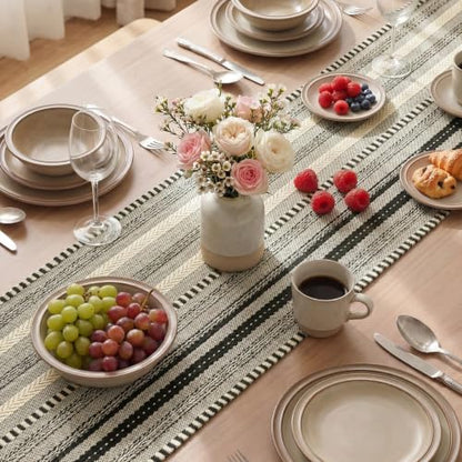 Artoid Mode Black Farmhouse Stripe Braided Table Runner 12x72 Inch - color: Black, size: 12" x 72", Table Runner