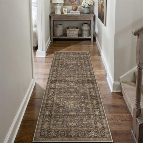 2x12 Dark Brown Vintage Runner Rug - color: Brown, size: 2' x 12' (Runner)