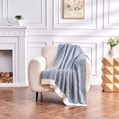 CozeCube Reversible Knitted Throw Blanket, Dusty Blue White Melange 50"x60" - color: M-dusty Blue, size: 50"x60"