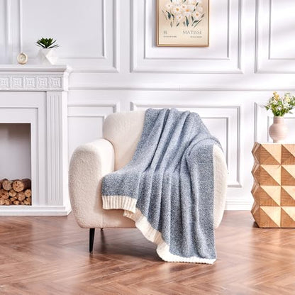 CozeCube Reversible Knitted Throw Blanket, Dusty Blue White Melange 50"x60" - color: M-dusty Blue, size: 50"x60"