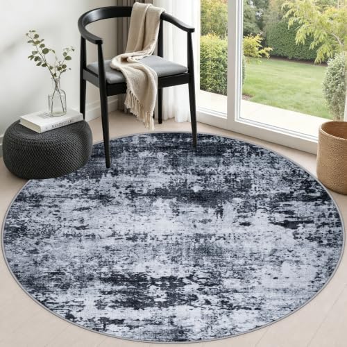 Round Area Rug Living Room: 5 ft Modern Washable Carpet Black - color: Black, size: 5' (Round)