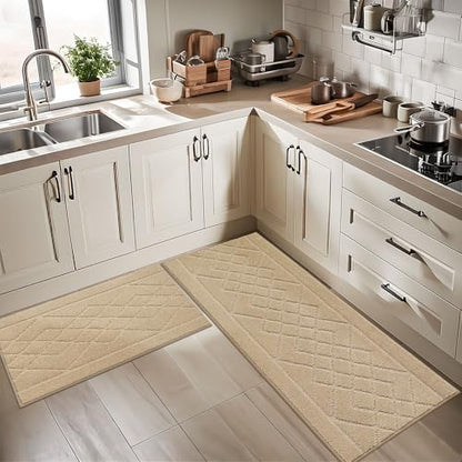 BEQHAUSE Kitchen Rugs Set of 2 Non Slip Runner, 24"x36"+24"x60", Beige - color: Beige, size: 24" X 36" + 24" X 60"