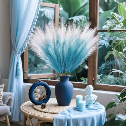 8 Pcs 35.4" Blue Gradient Faux Pampas Grass, Tall Pampas Grass Vase Filler - color: Blue, size: 35.4inch-8Pcs