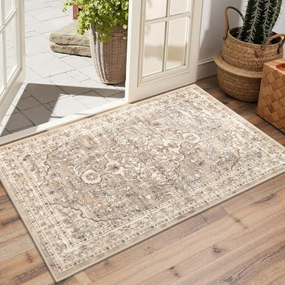 Pauwer Area Rug 2x3, Small Non Slip Washable Entryway Rugs, Beige Brown - color: Beige Brown, size: 2' x 3' (Rectangular)