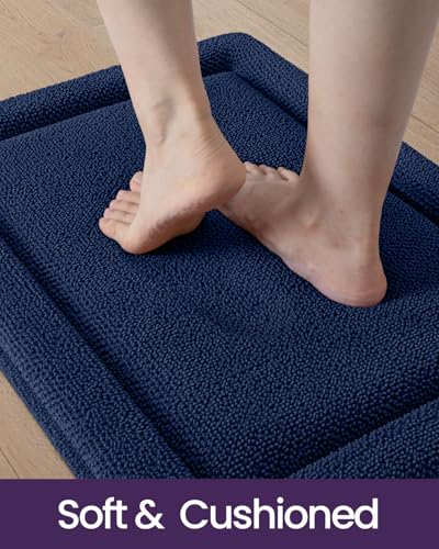 DEXI Memory Foam Bath Mat 36x24, Thick Chenille Bathroom Rug, Navy - color: Navy, size: 36" X 24" (Rectangular)