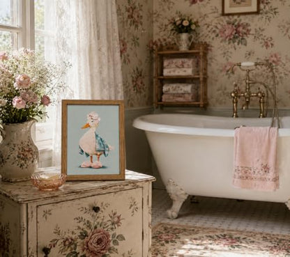 Framed Cute Duck Canvas Wall Art Poster Prints Bathroom 8×10In 1P Be Hung - color: bathroom-6, size: 8×10in